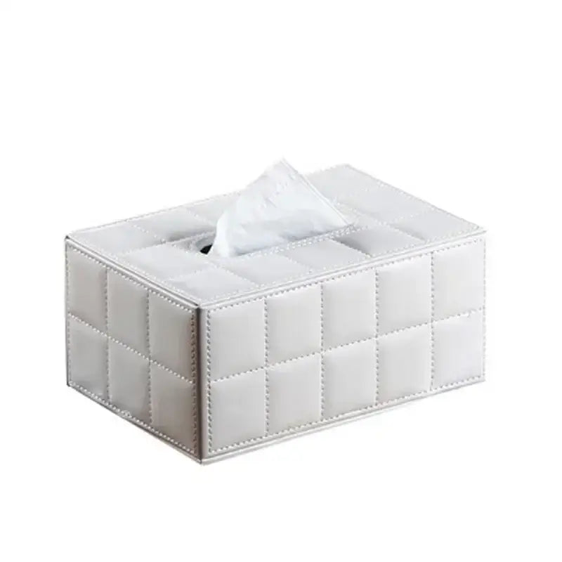 Modern black quilted leather tissue box holder for office and home