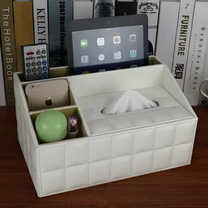 Modern black quilted leather tissue box holder for office and home