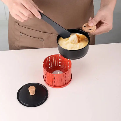 Modern black raclette fondue set with wooden lid dining room table grill