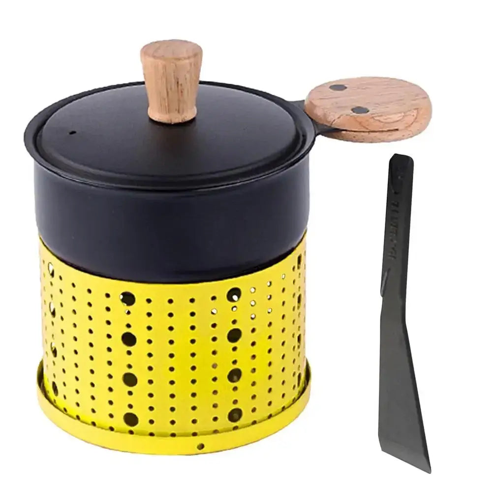 Modern black raclette fondue set with wooden lid dining room table grill