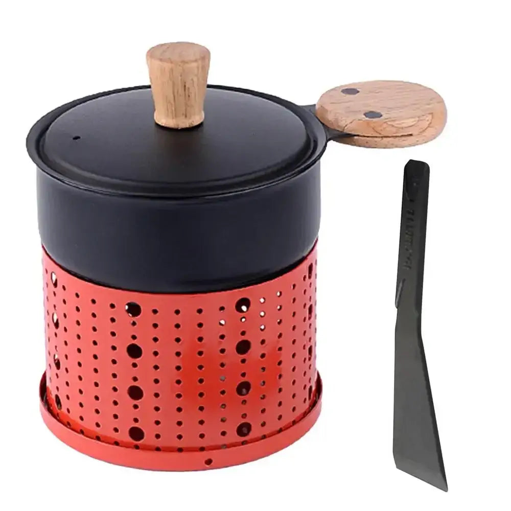 Modern black raclette fondue set with wooden lid dining room table grill