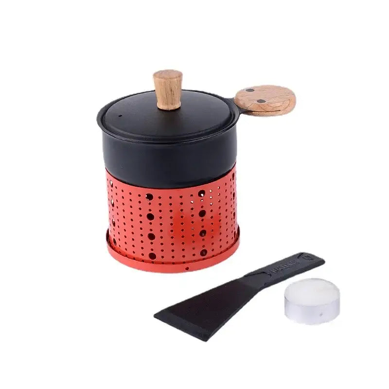 Modern black raclette fondue set with wooden lid dining room table grill