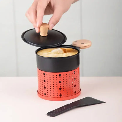 Modern black raclette fondue set with wooden lid dining room table grill