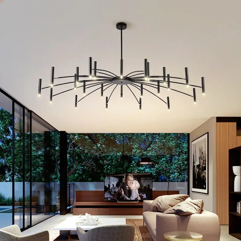 Modern black radial led ceiling pendant lamp for living room
