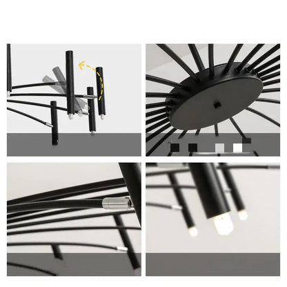 Modern black radial led ceiling pendant lamp for living room