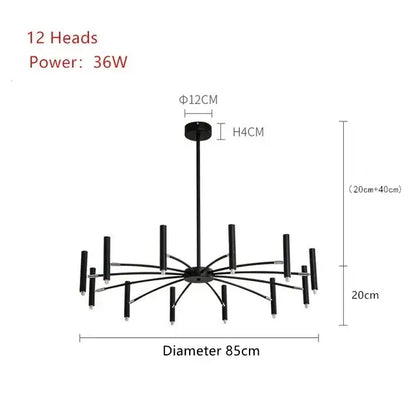 Modern black radial led ceiling pendant lamp for living room