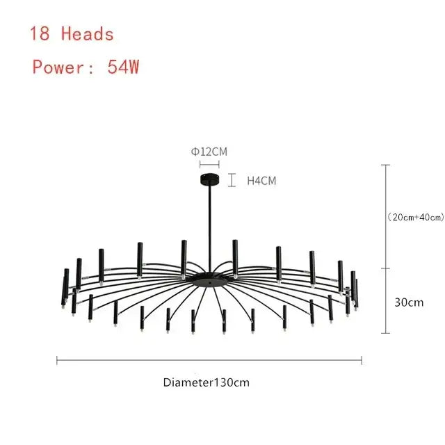 Modern black radial led ceiling pendant lamp for living room