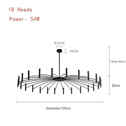 Modern black radial led ceiling pendant lamp for living room