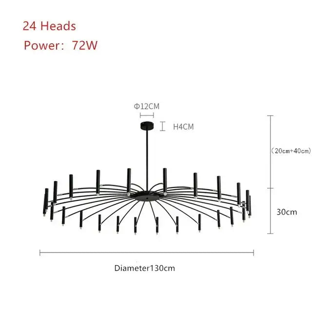 Modern black radial led ceiling pendant lamp for living room