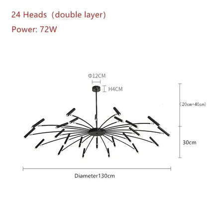 Modern black radial led ceiling pendant lamp for living room