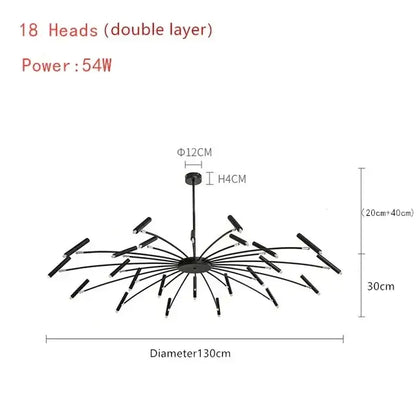 Modern black radial led ceiling pendant lamp for living room