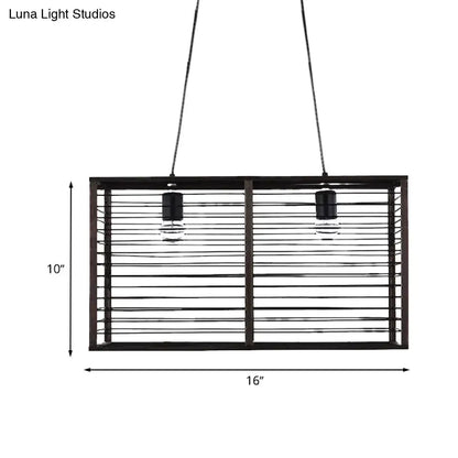 Modern black rectangle cage island light dining room pendant