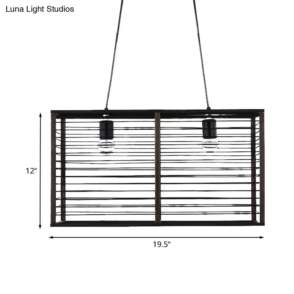 Modern black rectangle cage island light dining room pendant