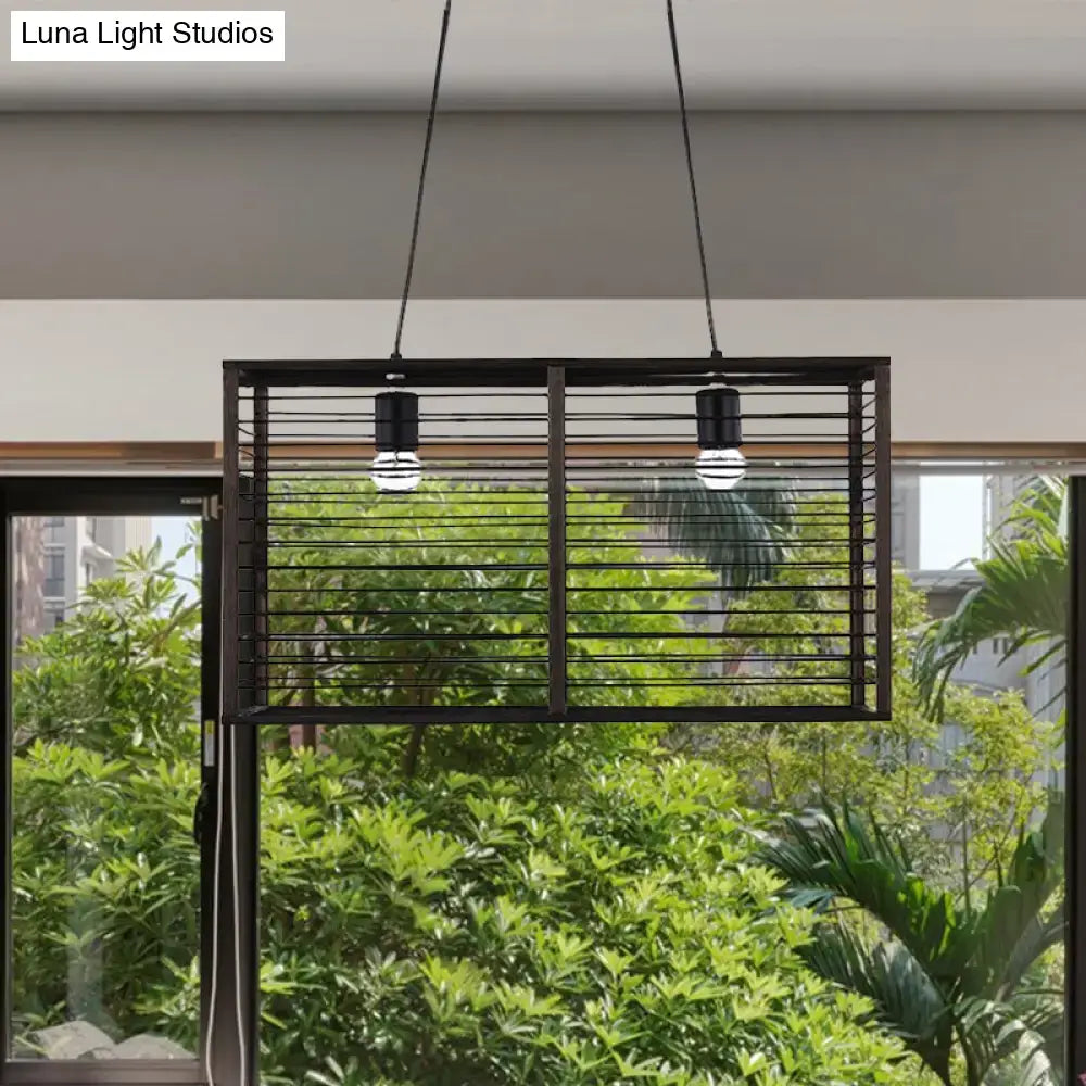 Modern black rectangle cage island light dining room pendant