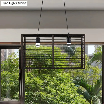 Modern black rectangle cage island light dining room pendant