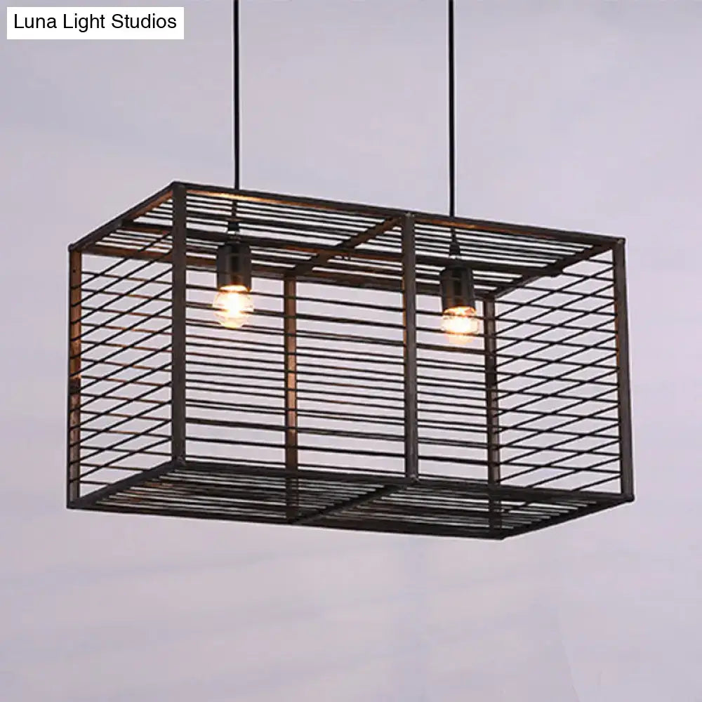 Modern black rectangle cage island light dining room pendant