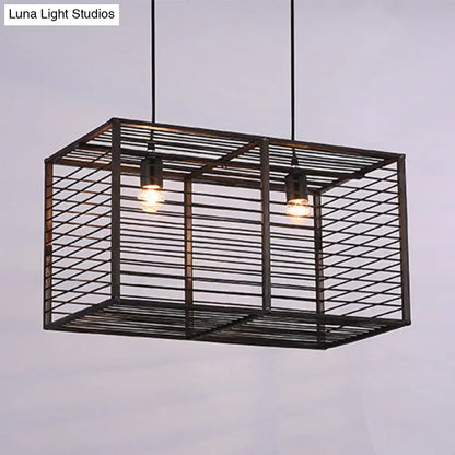 Modern black rectangle cage island light dining room pendant