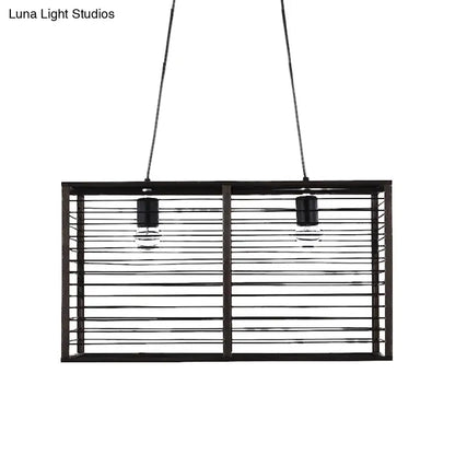 Modern black rectangle cage island light dining room pendant
