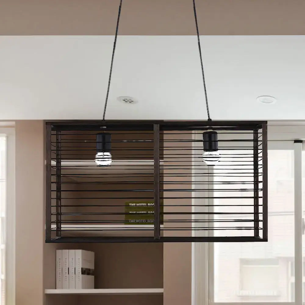 Modern black rectangle cage island light dining room pendant