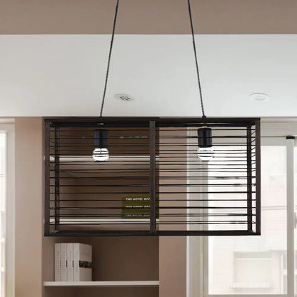 Modern black rectangle cage island light dining room pendant