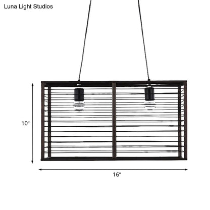 DecorBites™ Modern Black Rectangle Cage Island Pendant Light - 16"/19.5" W, 2-Light Bamboo Suspension Lamp for Restaurants