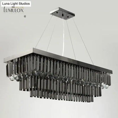 Modern black rectangle crystal chandelier dining room hanging light