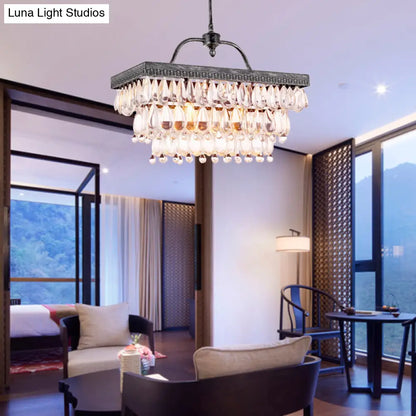 DecorBites™ Modern Black Rectangle Island Lighting Fixture with Clear Crystal, 4/8 Lights Hanging Lamp