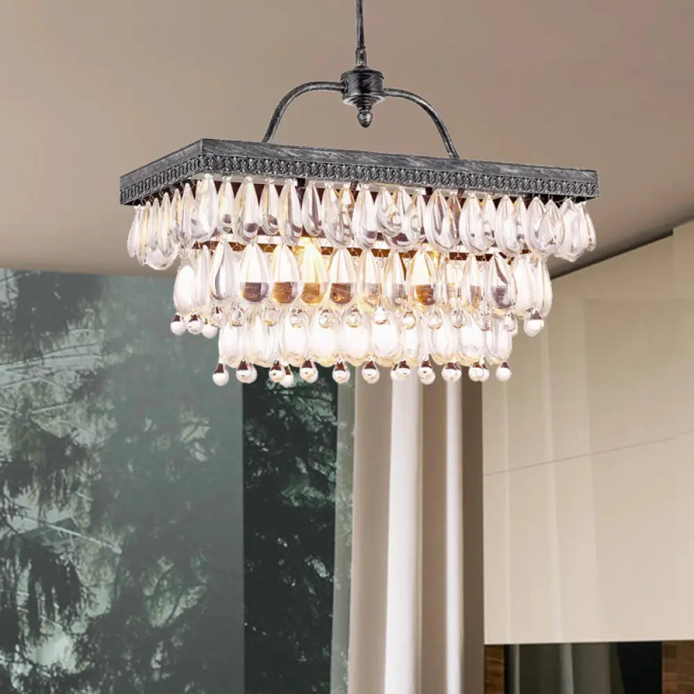 DecorBites™ Modern Black Rectangle Island Lighting Fixture with Clear Crystal, 4/8 Lights Hanging Lamp