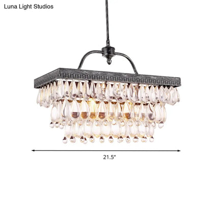 DecorBites™ Modern Black Rectangle Island Lighting Fixture with Clear Crystal, 4/8 Lights Hanging Lamp