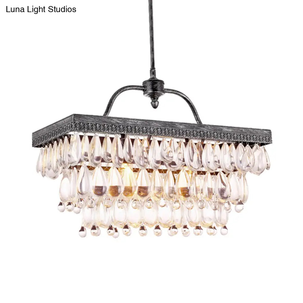 DecorBites™ Modern Black Rectangle Island Lighting Fixture with Clear Crystal, 4/8 Lights Hanging Lamp