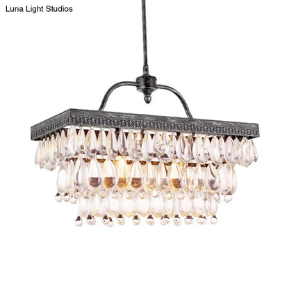DecorBites™ Modern Black Rectangle Island Lighting Fixture with Clear Crystal, 4/8 Lights Hanging Lamp