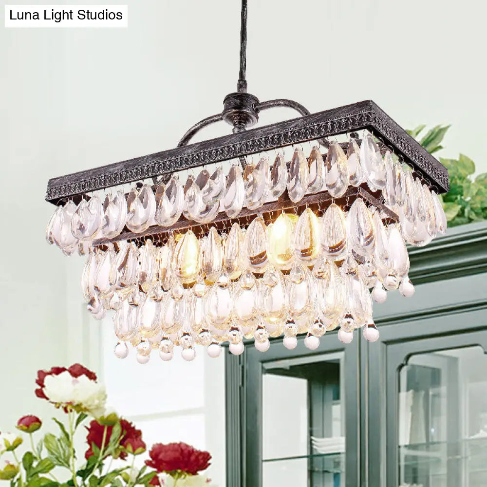 DecorBites™ Modern Black Rectangle Island Lighting Fixture with Clear Crystal, 4/8 Lights Hanging Lamp