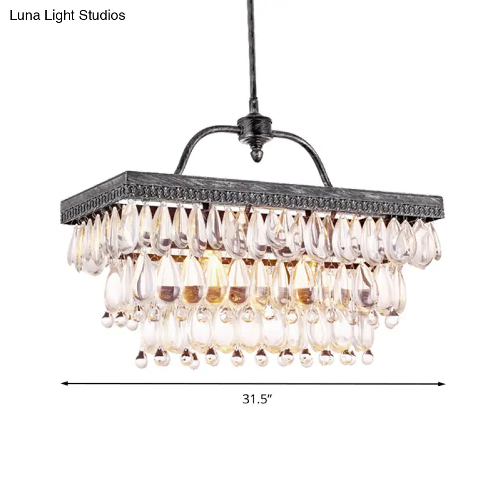 DecorBites™ Modern Black Rectangle Island Lighting Fixture with Clear Crystal, 4/8 Lights Hanging Lamp