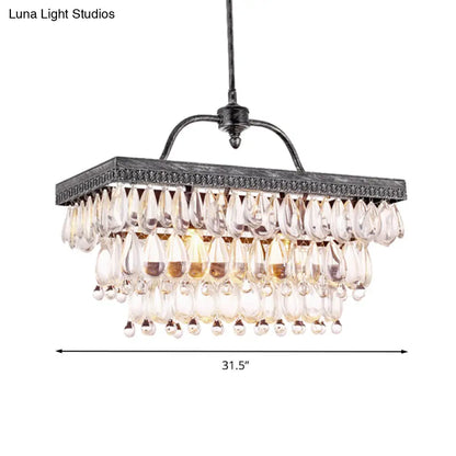 DecorBites™ Modern Black Rectangle Island Lighting Fixture with Clear Crystal, 4/8 Lights Hanging Lamp