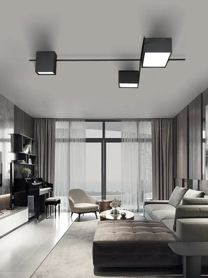 Modern black rectangular led ceiling lamp dining room cube lights
