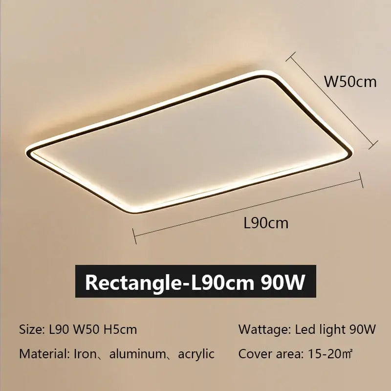 Modern black rectangular led ceiling lamp living room dimmable light