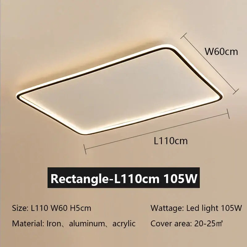 Modern black rectangular led ceiling lamp living room dimmable light