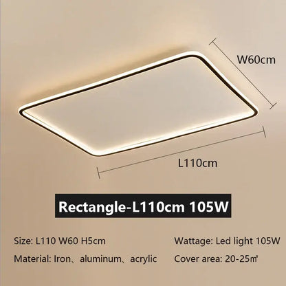 Modern black rectangular led ceiling lamp living room dimmable light