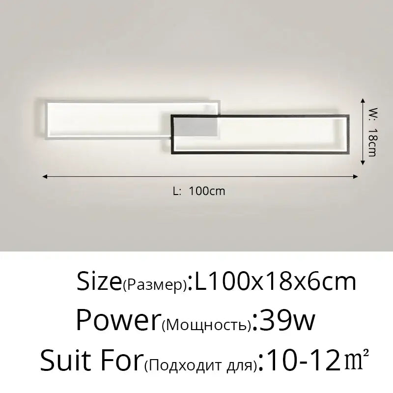 Modern black rectangular led ceiling light living room fixture