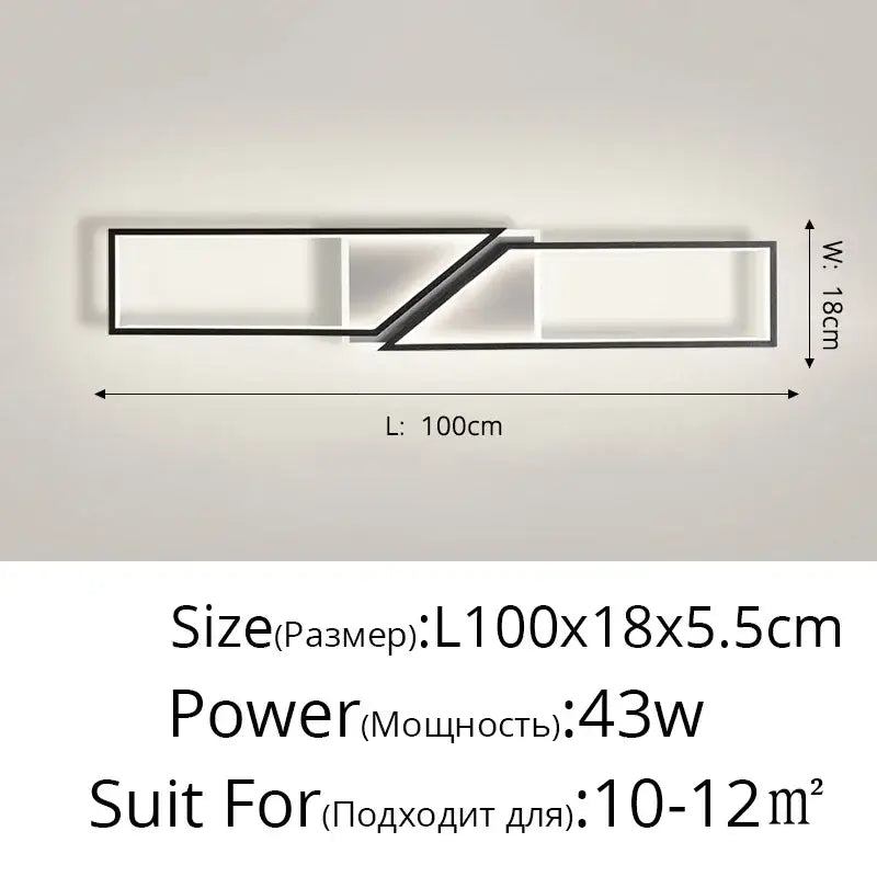 Modern black rectangular led ceiling light living room fixture