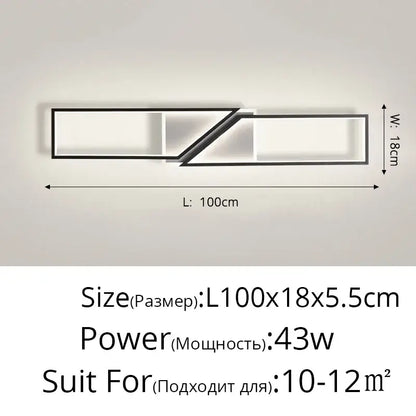 Modern black rectangular led ceiling light living room fixture