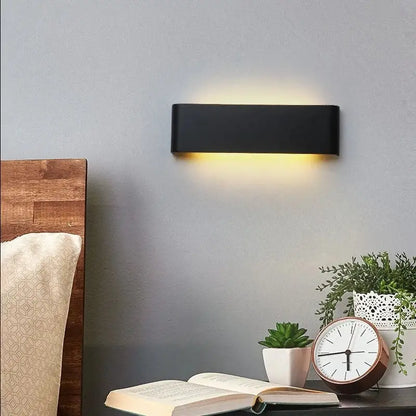 Modern black rectangular led wall lamp for bedroom warm glow