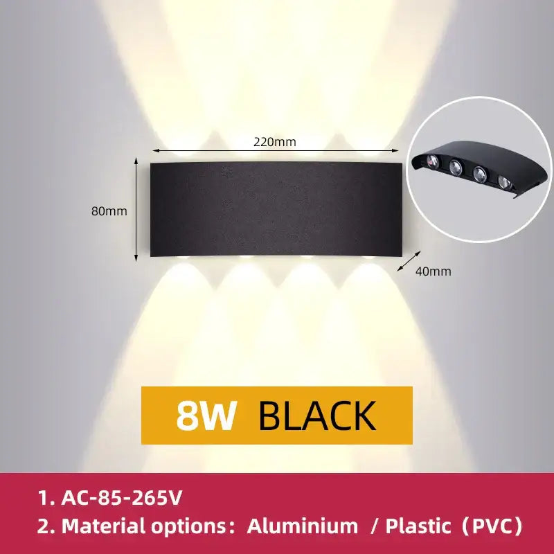 Modern black rectangular led wall light garden or living room decor