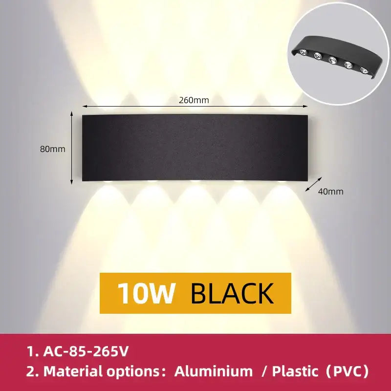 Modern black rectangular led wall light garden or living room decor