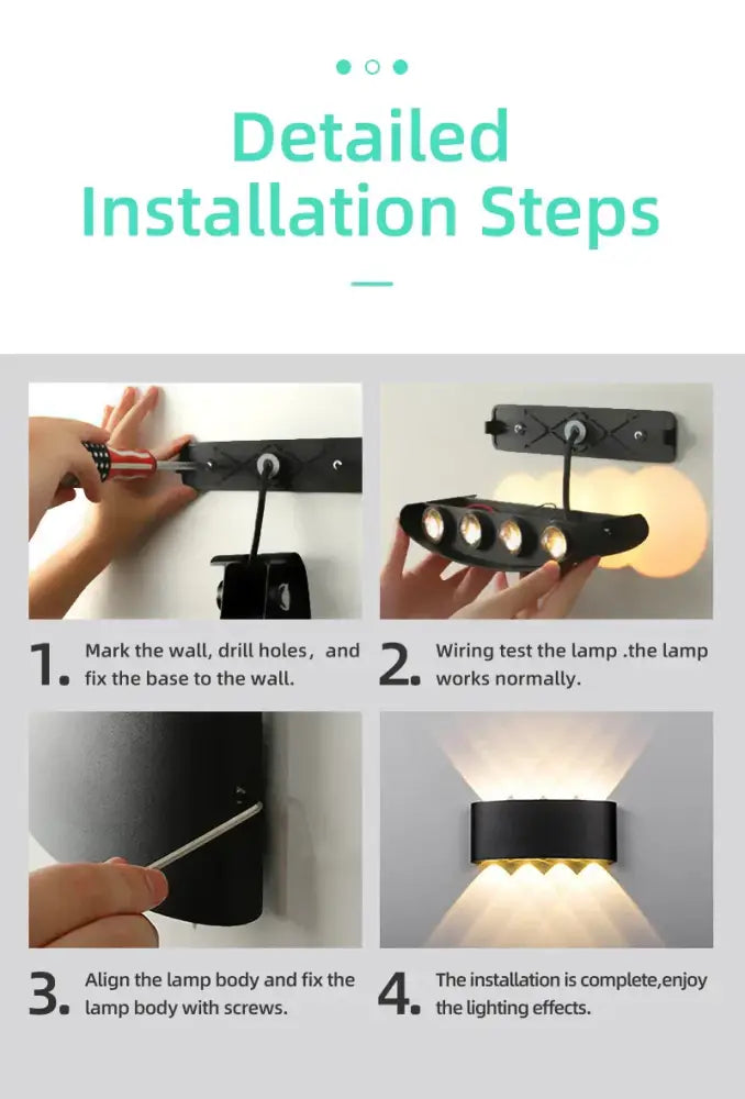 Modern black rectangular led wall light garden or living room decor