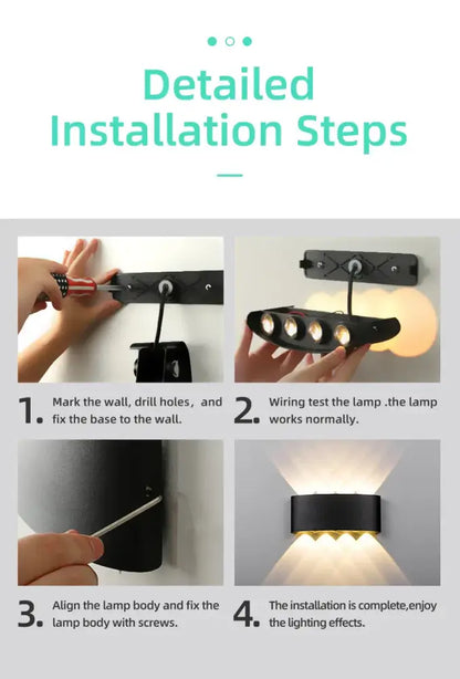Modern black rectangular led wall light garden or living room decor