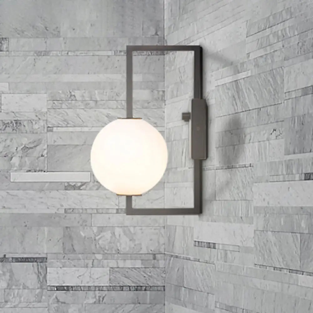 DecorBites™ Modern Black Rectangular Wall Sconce with White Glass Orb Shade - 1 Bulb Metal Lighting