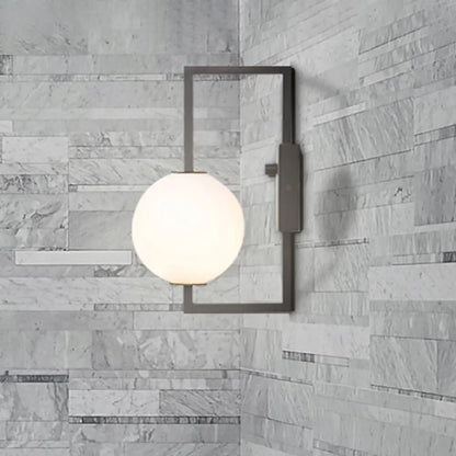 DecorBites™ Modern Black Rectangular Wall Sconce with White Glass Orb Shade - 1 Bulb Metal Lighting