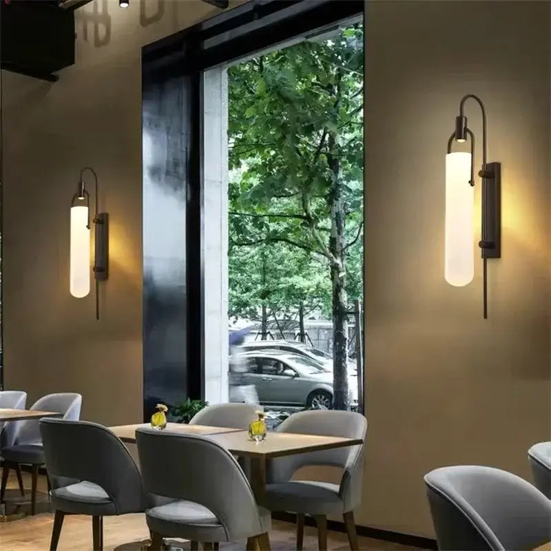 Modern black & red glass shade led wall lamp bedroom sconce