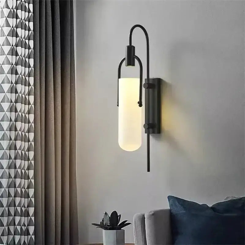 Modern black & red glass shade led wall lamp bedroom sconce